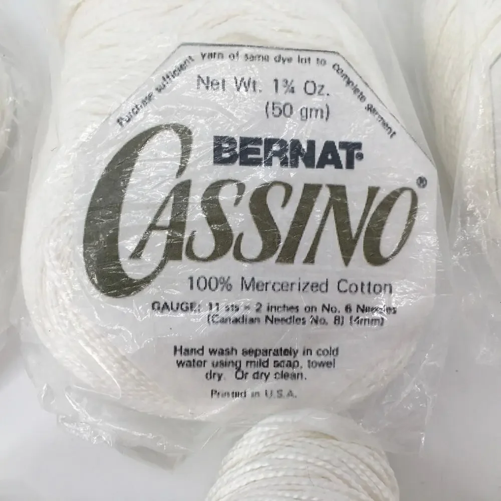 Vtg Bernat CASSINO Yarn Lot 5 Balls Skeins 100% Mercerized Cotton White Cottage
